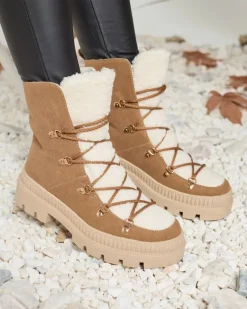 New Damskie ocieplane botki typu trapery z kożuszkiem w kolorze Lery Walk Trapery|Botki Sznurowane