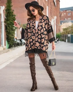 Sale Damskie ponczo z printem Swetry|Kurtki / Marynarki / Płaszcze