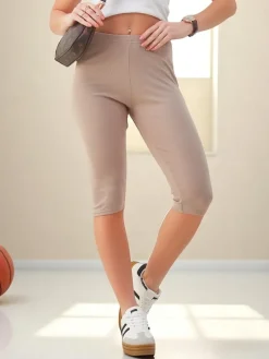 New Damskie prążkowane legginsy z bawełny 3/4 Spodenki 3/4|Krótkie Spodenki