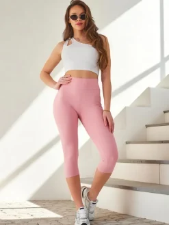 Outlet Damskie prążkowane legginsy z bawełny 3/4 Spodenki 3/4|Krótkie Spodenki