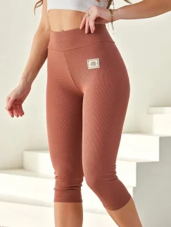 Sale Damskie prążkowane legginsy z bawełny 3/4 Spodenki 3/4|Krótkie Spodenki