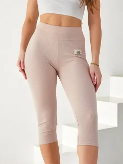 New Damskie prążkowane legginsy z bawełny 3/4 Spodenki 3/4|Krótkie Spodenki