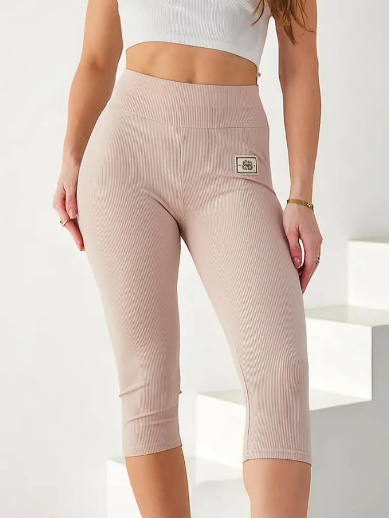 New Damskie prążkowane legginsy z bawełny 3/4 Spodenki 3/4|Krótkie Spodenki