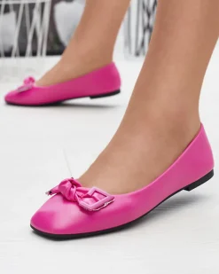 Outlet Damskie różowe baleriny z ozdobą na nosku Caxien Baleriny Klasyczne