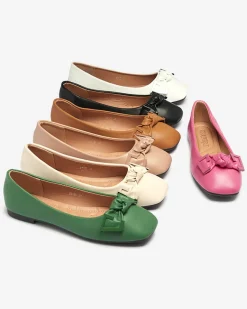 Outlet Damskie różowe baleriny z ozdobą na nosku Caxien Baleriny Klasyczne