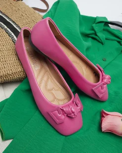 Outlet Damskie różowe baleriny z ozdobą na nosku Caxien Baleriny Klasyczne