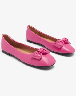 Outlet Damskie różowe baleriny z ozdobą na nosku Caxien Baleriny Klasyczne