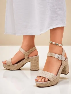 Outlet Damskie sandały ze sznurka jutowego Alabamma Sandały Na Słupku