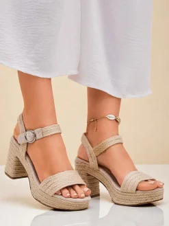 Outlet Damskie sandały ze sznurka jutowego Alabamma Sandały Na Słupku