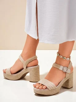 Outlet Damskie sandały ze sznurka jutowego Alabamma Sandały Na Słupku