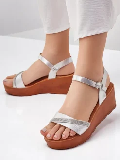 Best Damskie sandały na koturnie z cyrkoniami i brokatem Aurora Glow Sandały Na Koturnie