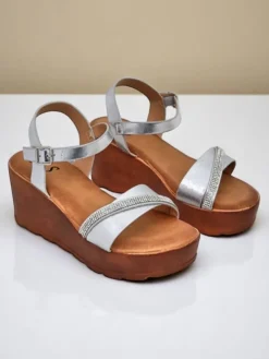 Best Damskie sandały na koturnie z cyrkoniami i brokatem Aurora Glow Sandały Na Koturnie