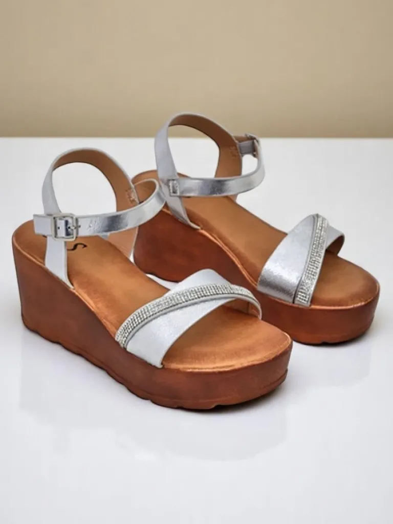 Best Damskie sandały na koturnie z cyrkoniami i brokatem Aurora Glow Sandały Na Koturnie