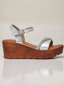 Best Damskie sandały na koturnie z cyrkoniami i brokatem Aurora Glow Sandały Na Koturnie