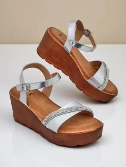 Best Damskie sandały na koturnie z cyrkoniami i brokatem Aurora Glow Sandały Na Koturnie