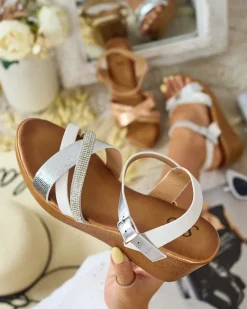 Best Damskie sandały z cyrkoniami Bozi Sandały Na Koturnie