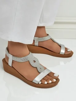 Damskie sandały na koturnie z cyrkoniami Agaya Sandały Na Koturnie