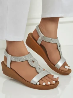 Damskie sandały na koturnie z cyrkoniami Agaya Sandały Na Koturnie