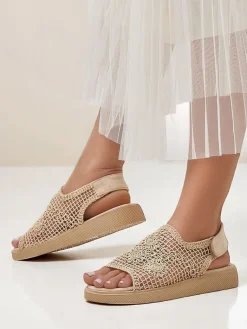 Best Damskie sandały ażurowe z cholewką Levay Sandały Płaskie