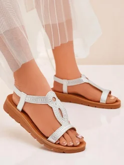 Best Damskie sandały z ozdobnymi paseczkami Ava Shine Sandały Płaskie