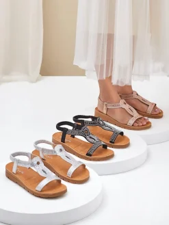 Best Damskie sandały z ozdobnymi paseczkami Ava Shine Sandały Płaskie