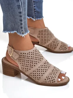 Damskie sandały na niskim słupku ażurowe Elira Buty Na Wielkie Wyjście|Sandały Na Słupku