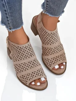 Damskie sandały na niskim słupku ażurowe Elira Buty Na Wielkie Wyjście|Sandały Na Słupku