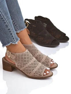 Damskie sandały na niskim słupku ażurowe Elira Buty Na Wielkie Wyjście|Sandały Na Słupku