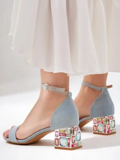 Damskie sandały z ozdobnym obcasem Ballou Buty Na Wielkie Wyjście|Sandały Na Słupku