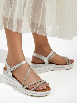 Best Damskie sandały na koturnie z cyrkoniami Ballosa Sandały Na Koturnie