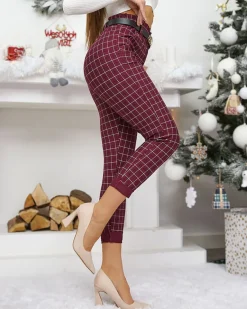 Clearance Damskie spodnie w kratę Spodnie Materiałowe