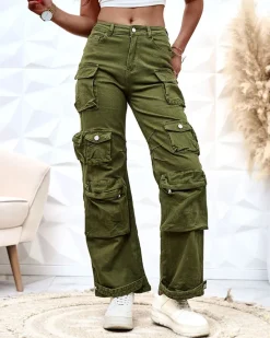 Sale Damskie szerokie spodnie typu bojówki Spodnie Cargo|Jeansy