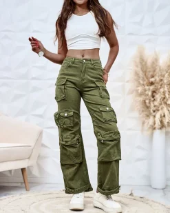 Sale Damskie szerokie spodnie typu bojówki Spodnie Cargo|Jeansy