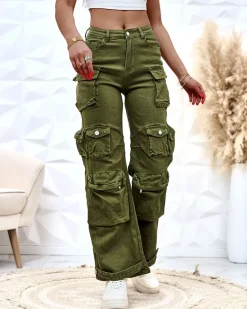 Sale Damskie szerokie spodnie typu bojówki Spodnie Cargo|Jeansy
