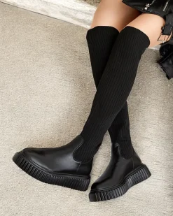 New Damskie wsuwane kozaki za kolano Hesoppel Kozaki Na Płaskim Obcasie|Kozaki Z Ociepleniem