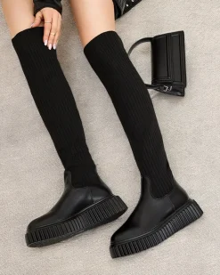 New Damskie wsuwane kozaki za kolano Hesoppel Kozaki Na Płaskim Obcasie|Kozaki Z Ociepleniem