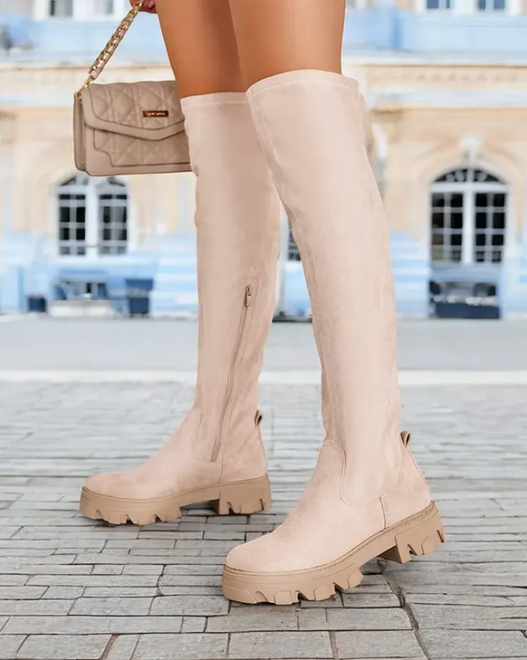 Best Damskie wsuwane kozaki za kolano Vianas Kozaki Na Płaskim Obcasie|Kozaki Bez Ocieplenia