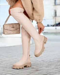 Best Damskie wsuwane kozaki za kolano Vianas Kozaki Na Płaskim Obcasie|Kozaki Bez Ocieplenia