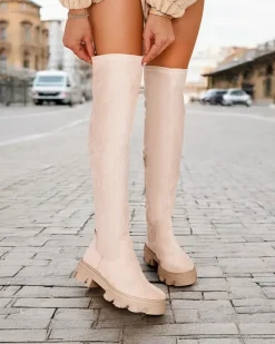 Best Damskie wsuwane kozaki za kolano Vianas Kozaki Na Płaskim Obcasie|Kozaki Bez Ocieplenia