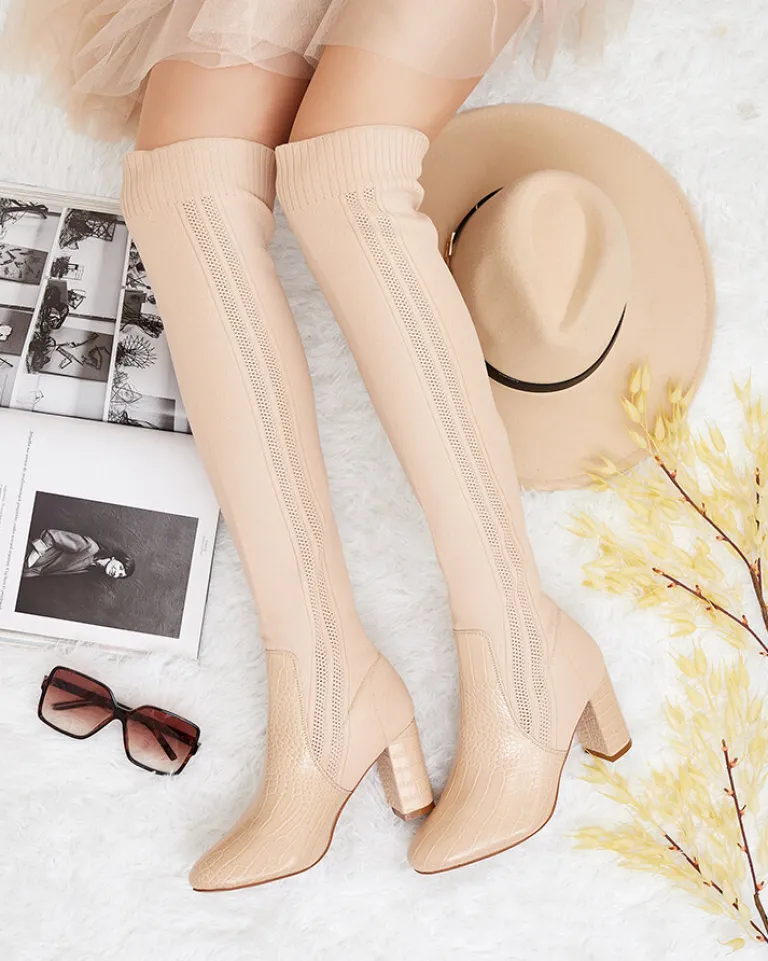 Sale Damskie wsuwane kozaki za kolano Nolera Kozaki Na Obcasie|Kozaki Bez Ocieplenia