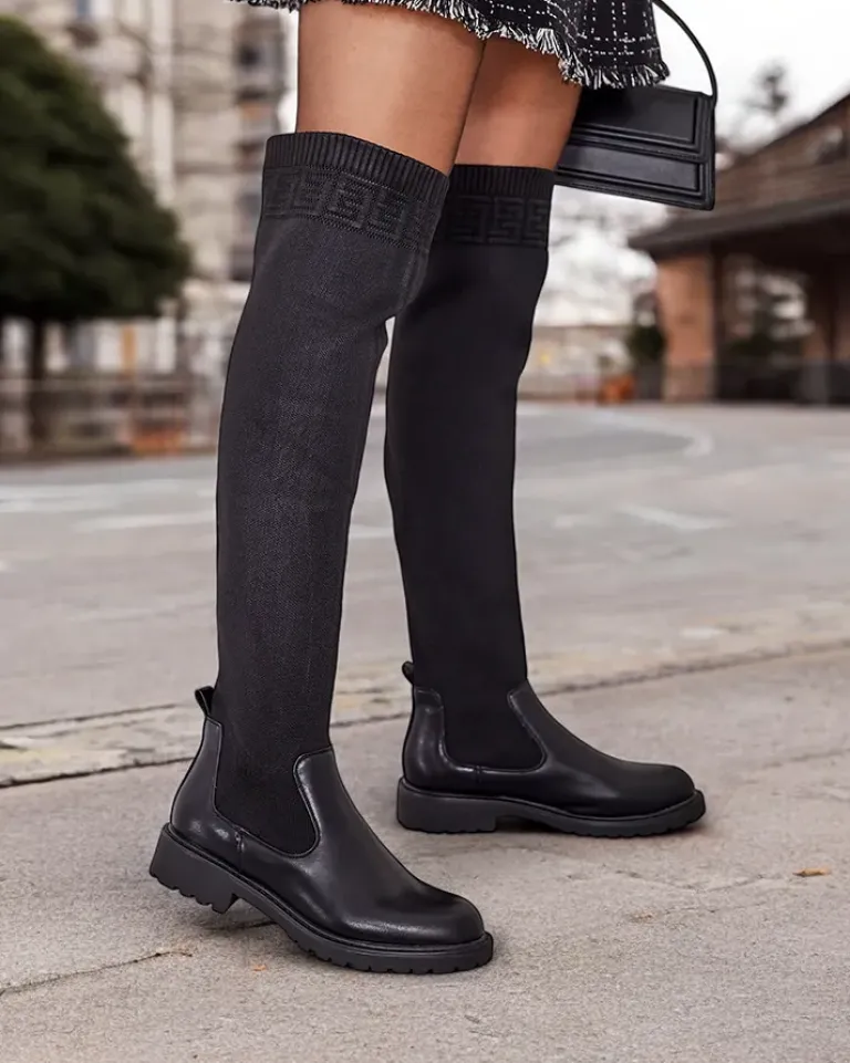 Best Damskie wsuwane kozaki Bifonus Kozaki Na Płaskim Obcasie|Kozaki Bez Ocieplenia