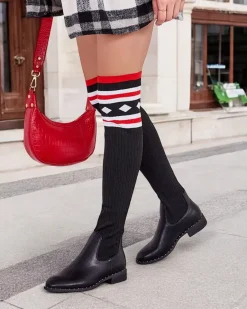 New Damskie wsuwane kozaki Herio Kozaki Na Płaskim Obcasie|Kozaki Za Kolano