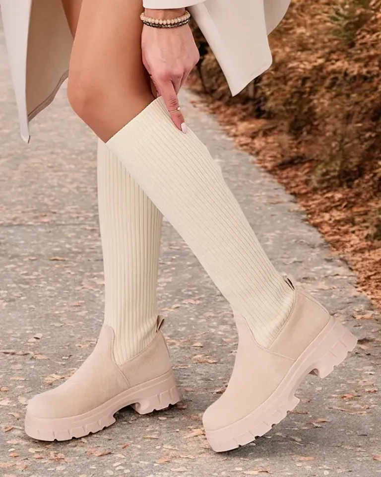 Best Damskie wsuwane kozaki do kolana Umigg Kozaki Na Płaskim Obcasie|Kozaki Bez Ocieplenia