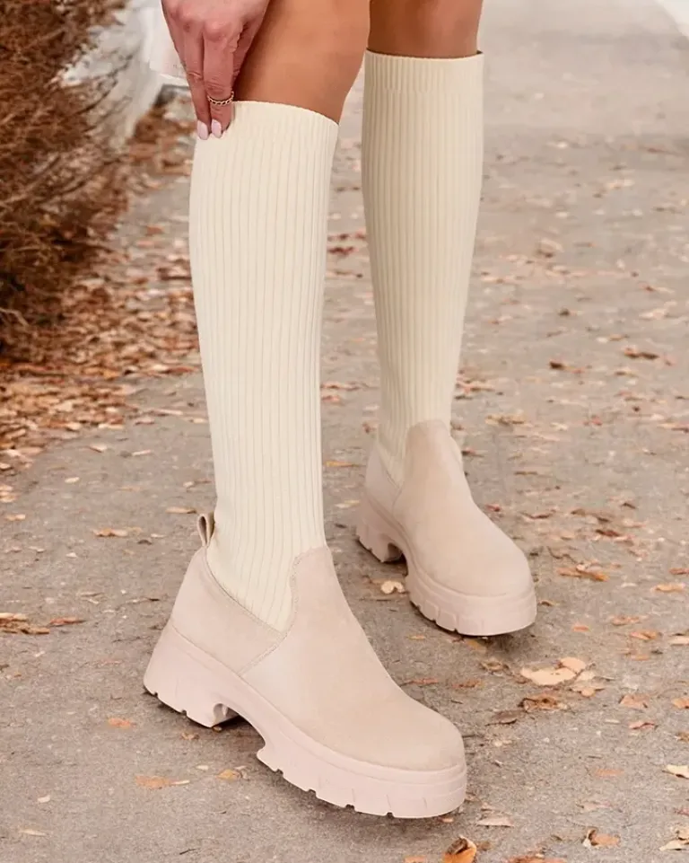 Best Damskie wsuwane kozaki do kolana Umigg Kozaki Na Płaskim Obcasie|Kozaki Bez Ocieplenia