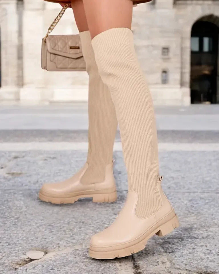 Clearance Damskie wsuwane kozaki za kolano Sonelli Kozaki Na Płaskim Obcasie|Kozaki Bez Ocieplenia