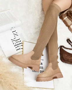 Discount Damskie wsuwane kozaki za kolano Senolel Kozaki Na Płaskim Obcasie|Kozaki Z Ociepleniem