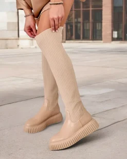 Best Damskie wsuwane kozaki za kolano Hesoppel Kozaki Na Płaskim Obcasie|Kozaki Z Ociepleniem