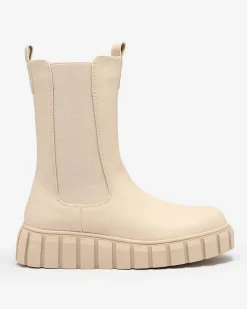 Sale Damskie wysokie botki na płaskim obcasie w kolorze ecru Elicane Botki Bez Ocieplenia|Botki Na Płaskim Obcasie