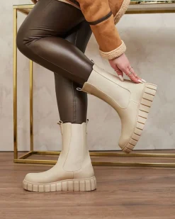 Sale Damskie wysokie botki na płaskim obcasie w kolorze ecru Elicane Botki Bez Ocieplenia|Botki Na Płaskim Obcasie