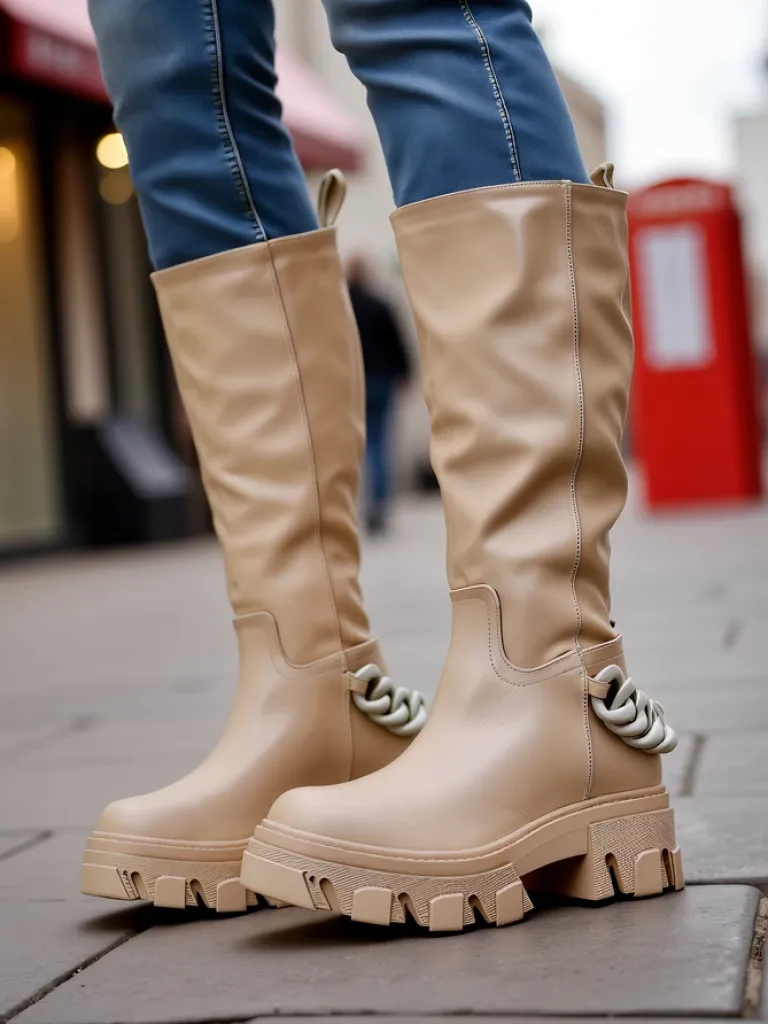 Sale Damskie wysokie kozaki Defesisa Kozaki Na Płaskim Obcasie